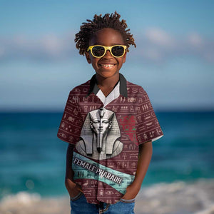 Hatshepsut Kid Hawaiian Shirt with Pharaoh Bust Illustration, Female Pharaoh Title and Egyptian Hieroglyph - African Pride