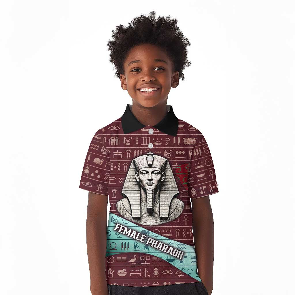 Hatshepsut Kid Polo Shirt with Pharaoh Bust Illustration, Female Pharaoh Title and Egyptian Hieroglyph - African Pride