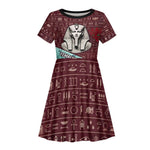 Hatshepsut Kid Short Sleeve Dress with Pharaoh Bust Illustration, Female Pharaoh Title and Egyptian Hieroglyph - African Pride
