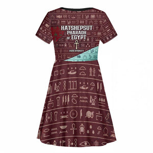 Hatshepsut Kid Short Sleeve Dress with Pharaoh Bust Illustration, Female Pharaoh Title and Egyptian Hieroglyph - African Pride