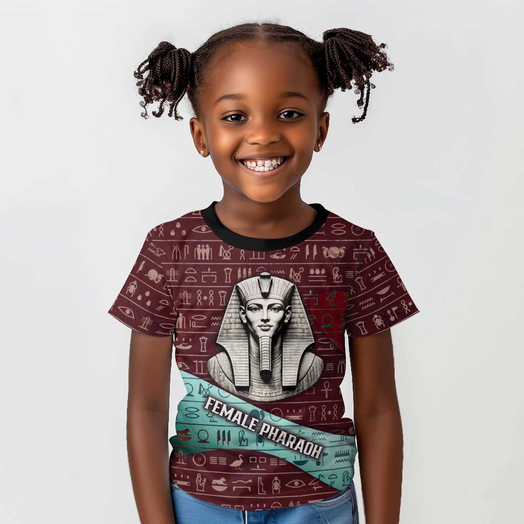 Hatshepsut Kid T shirt with Pharaoh Bust Illustration, Female Pharaoh Title and Egyptian Hieroglyph - African Pride