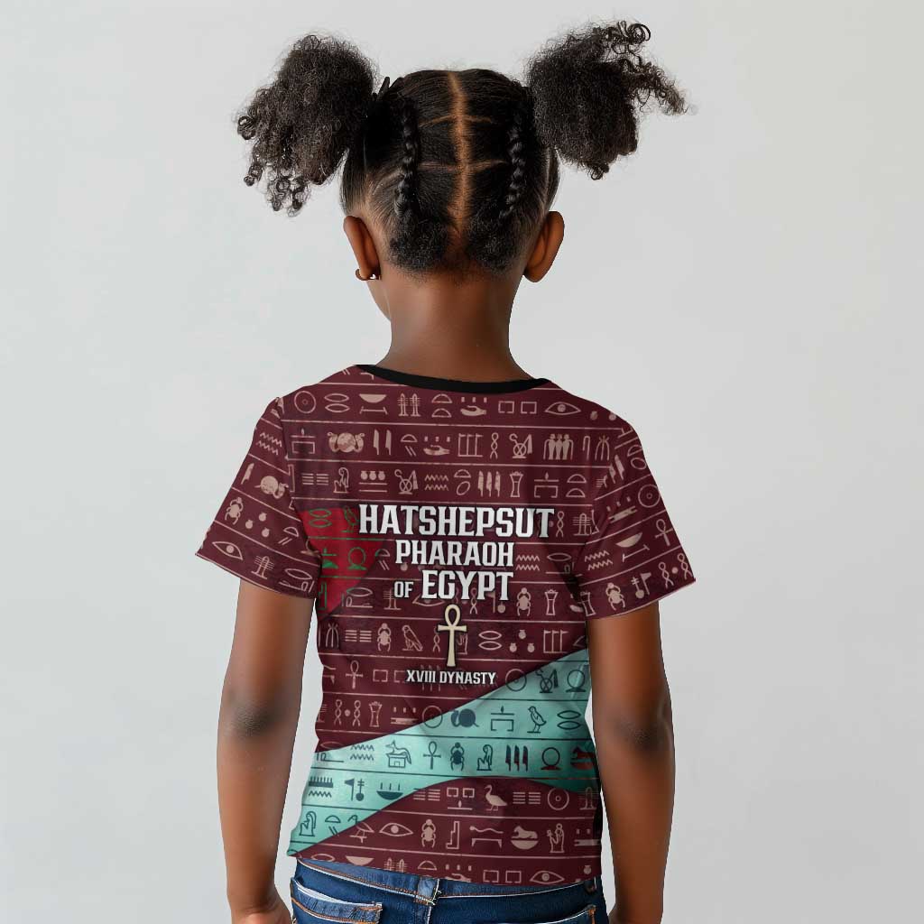 Hatshepsut Kid T shirt with Pharaoh Bust Illustration, Female Pharaoh Title and Egyptian Hieroglyph - African Pride