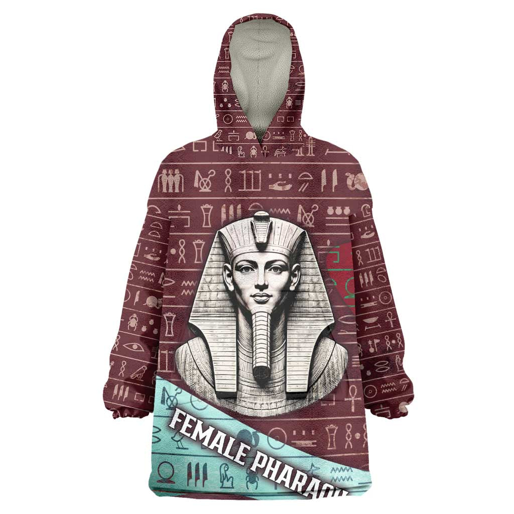 Hatshepsut Kid Wearable Blanket Hoodie with Pharaoh Bust Illustration, Female Pharaoh Title and Egyptian Hieroglyph - African Pride