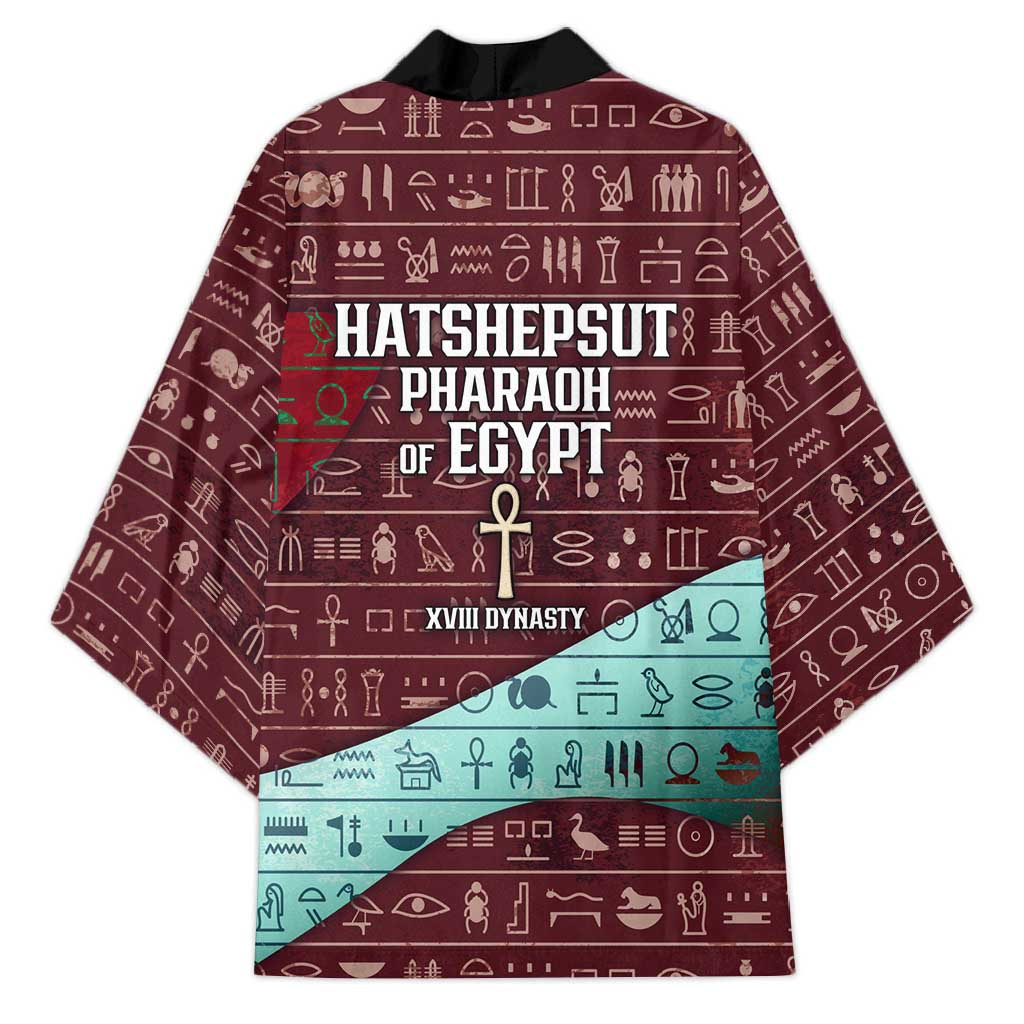 Hatshepsut Kimono with Pharaoh Bust Illustration, Female Pharaoh Title and Egyptian Hieroglyph - African Pride