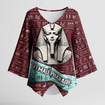 Hatshepsut Kimono Sleeve Blouse with Pharaoh Bust Illustration, Female Pharaoh Title and Egyptian Hieroglyph - African Pride