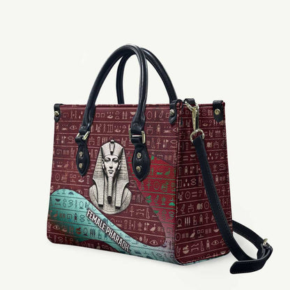 Hatshepsut Leather Bag with Pharaoh Bust Illustration, Female Pharaoh Title and Egyptian Hieroglyph - African Pride