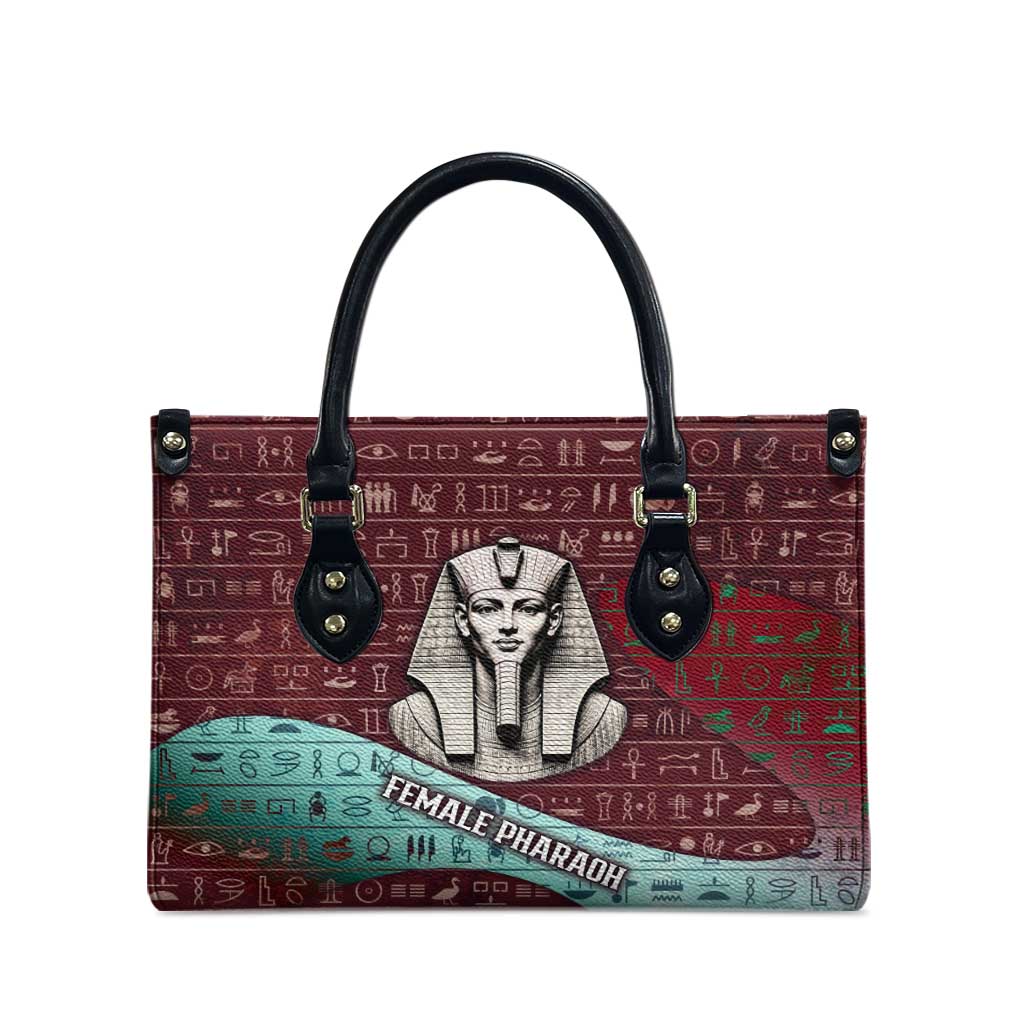 Hatshepsut Leather Bag with Pharaoh Bust Illustration, Female Pharaoh Title and Egyptian Hieroglyph - African Pride