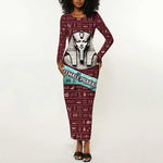 Hatshepsut Long Sleeve Bodycon Dress with Pharaoh Bust Illustration, Female Pharaoh Title and Egyptian Hieroglyph - African Pride