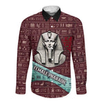 Hatshepsut Long Sleeve Button Shirt with Pharaoh Bust Illustration, Female Pharaoh Title and Egyptian Hieroglyph - African Pride
