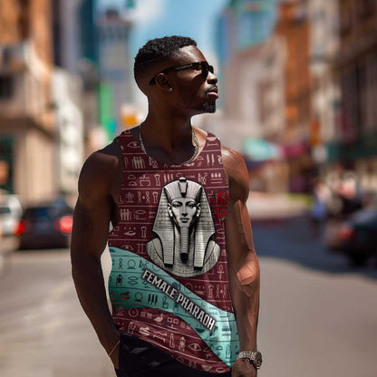 Hatshepsut Men Tank Top with Pharaoh Bust Illustration, Female Pharaoh Title and Egyptian Hieroglyph - African Pride