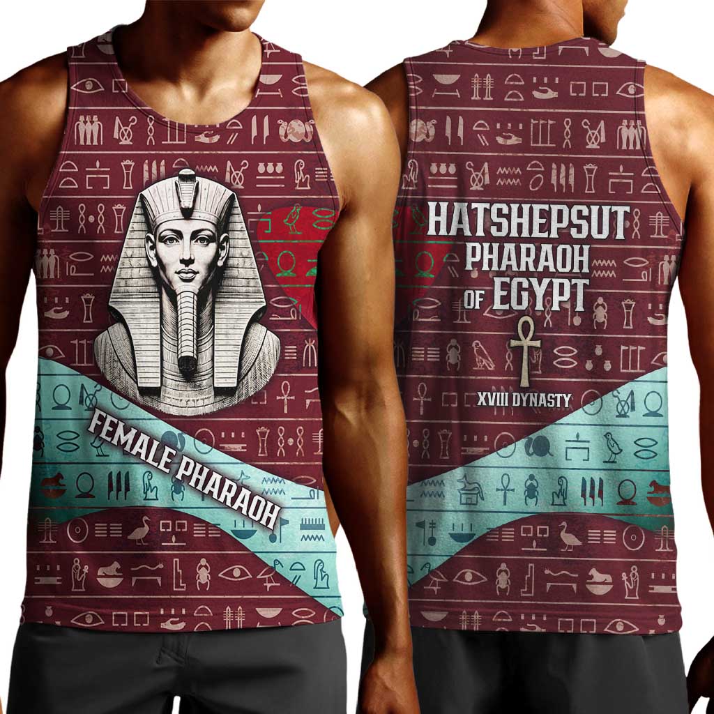 Hatshepsut Men Tank Top with Pharaoh Bust Illustration, Female Pharaoh Title and Egyptian Hieroglyph - African Pride