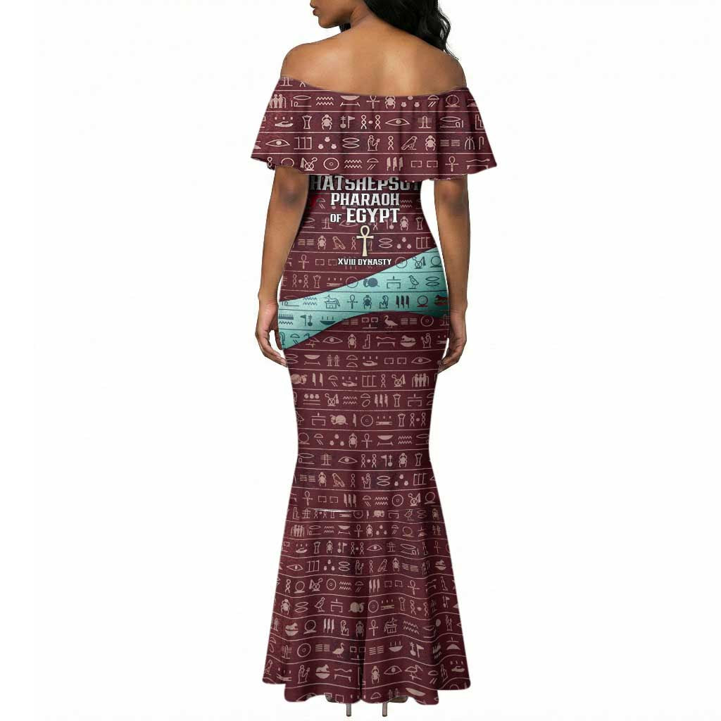Hatshepsut Mermaid Dress with Pharaoh Bust Illustration, Female Pharaoh Title and Egyptian Hieroglyph - African Pride