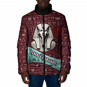 Hatshepsut Padded Jacket with Pharaoh Bust Illustration, Female Pharaoh Title and Egyptian Hieroglyph - African Pride