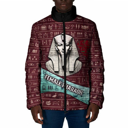 Hatshepsut Padded Jacket with Pharaoh Bust Illustration, Female Pharaoh Title and Egyptian Hieroglyph - African Pride