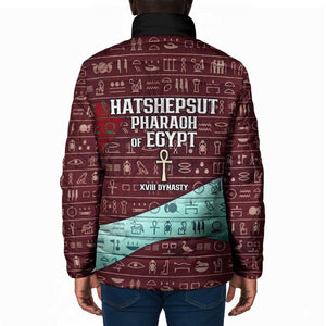 Hatshepsut Padded Jacket with Pharaoh Bust Illustration, Female Pharaoh Title and Egyptian Hieroglyph - African Pride