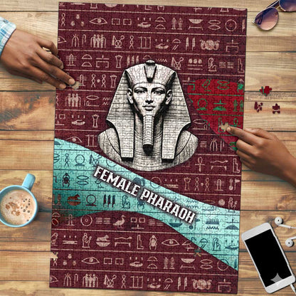 Hatshepsut Puzzle with Pharaoh Bust Illustration, Female Pharaoh Title and Egyptian Hieroglyph - African Pride