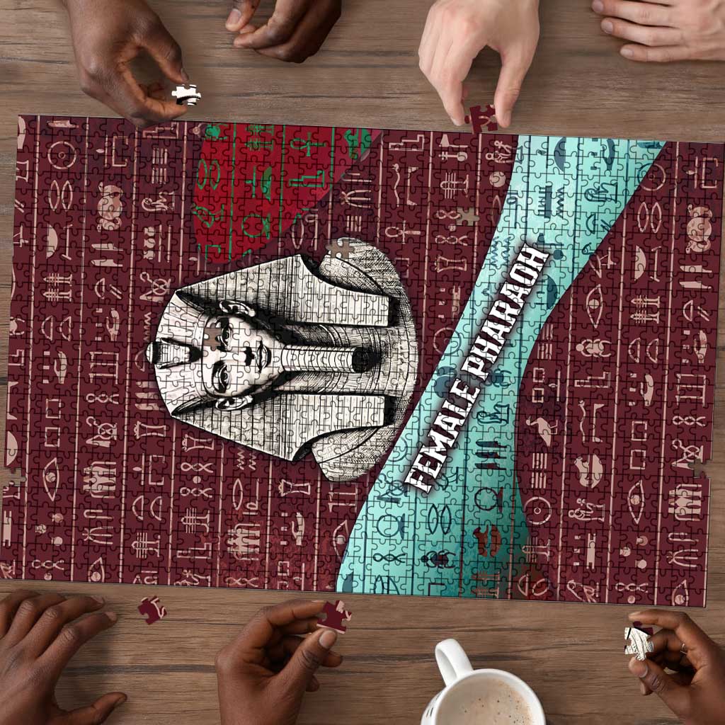 Hatshepsut Puzzle with Pharaoh Bust Illustration, Female Pharaoh Title and Egyptian Hieroglyph - African Pride
