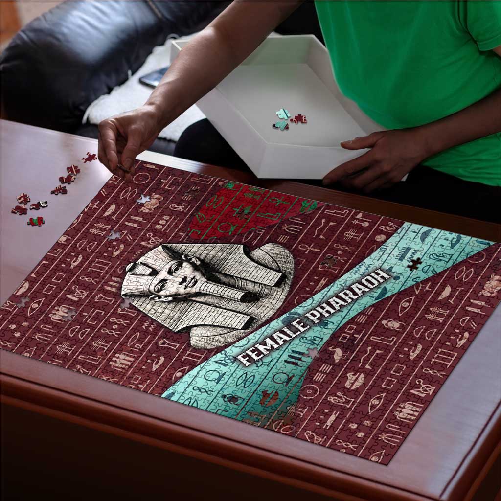Hatshepsut Puzzle with Pharaoh Bust Illustration, Female Pharaoh Title and Egyptian Hieroglyph - African Pride