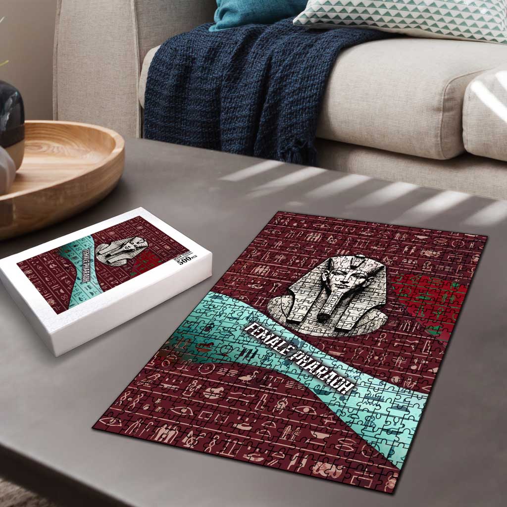 Hatshepsut Puzzle with Pharaoh Bust Illustration, Female Pharaoh Title and Egyptian Hieroglyph - African Pride
