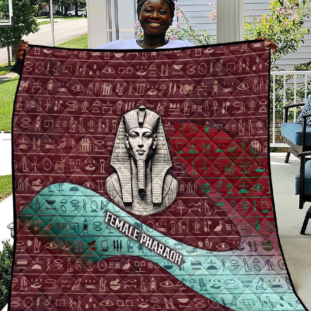 Hatshepsut Quilt with Pharaoh Bust Illustration, Female Pharaoh Title and Egyptian Hieroglyph - African Pride
