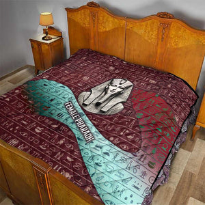 Hatshepsut Quilt with Pharaoh Bust Illustration, Female Pharaoh Title and Egyptian Hieroglyph - African Pride