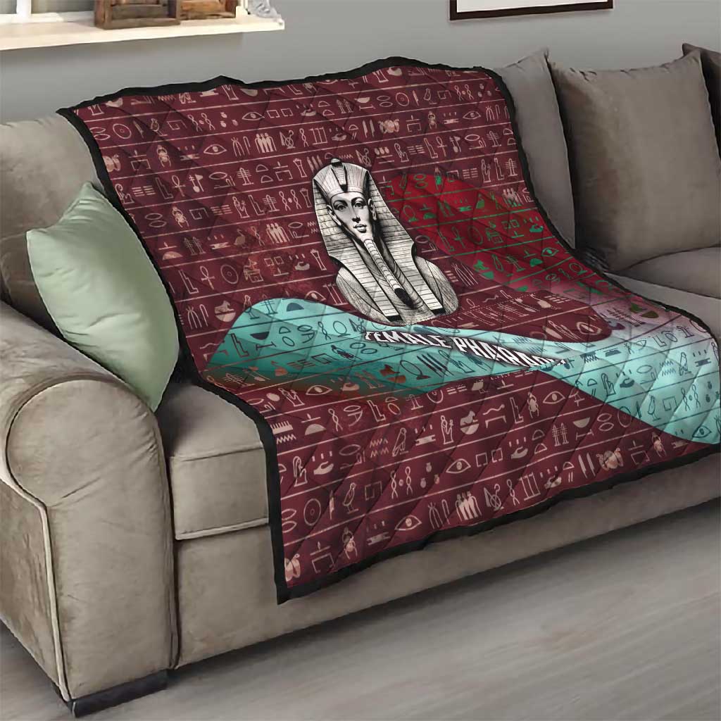 Hatshepsut Quilt with Pharaoh Bust Illustration, Female Pharaoh Title and Egyptian Hieroglyph - African Pride