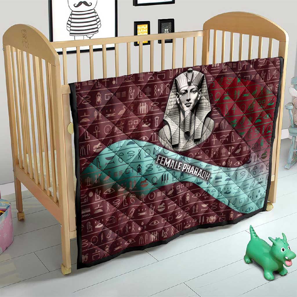 Hatshepsut Quilt with Pharaoh Bust Illustration, Female Pharaoh Title and Egyptian Hieroglyph - African Pride