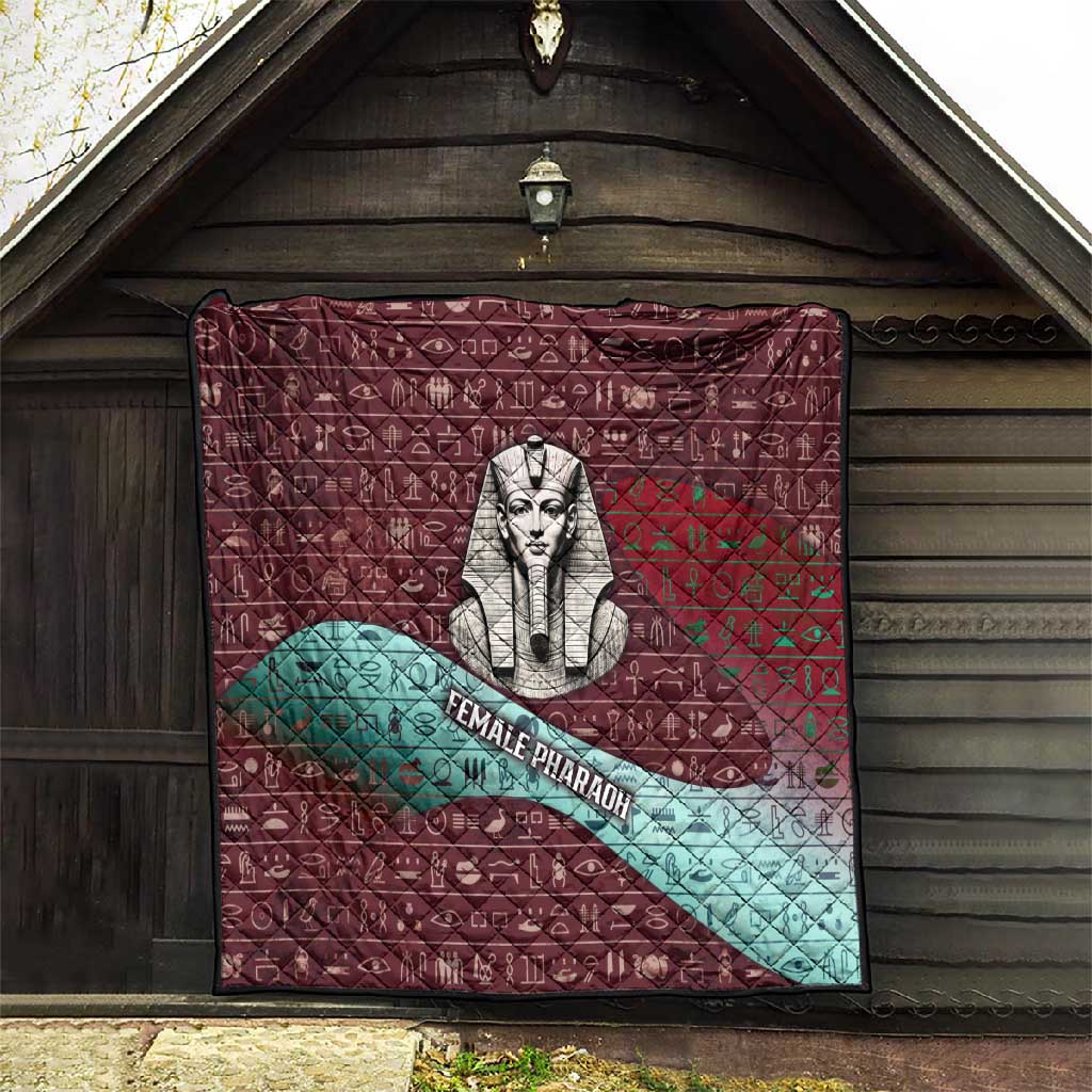 Hatshepsut Quilt with Pharaoh Bust Illustration, Female Pharaoh Title and Egyptian Hieroglyph - African Pride