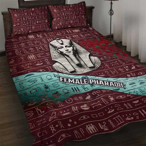 Hatshepsut Quilt Bed Set with Pharaoh Bust Illustration, Female Pharaoh Title and Egyptian Hieroglyph - African Pride