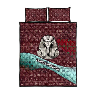 Hatshepsut Quilt Bed Set with Pharaoh Bust Illustration, Female Pharaoh Title and Egyptian Hieroglyph - African Pride