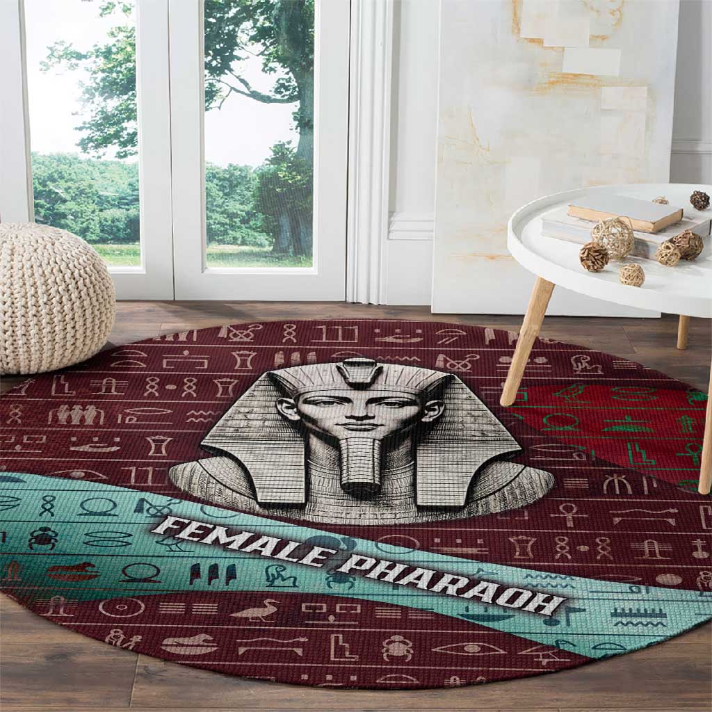 Hatshepsut Round Carpet with Pharaoh Bust Illustration, Female Pharaoh Title and Egyptian Hieroglyph - African Pride