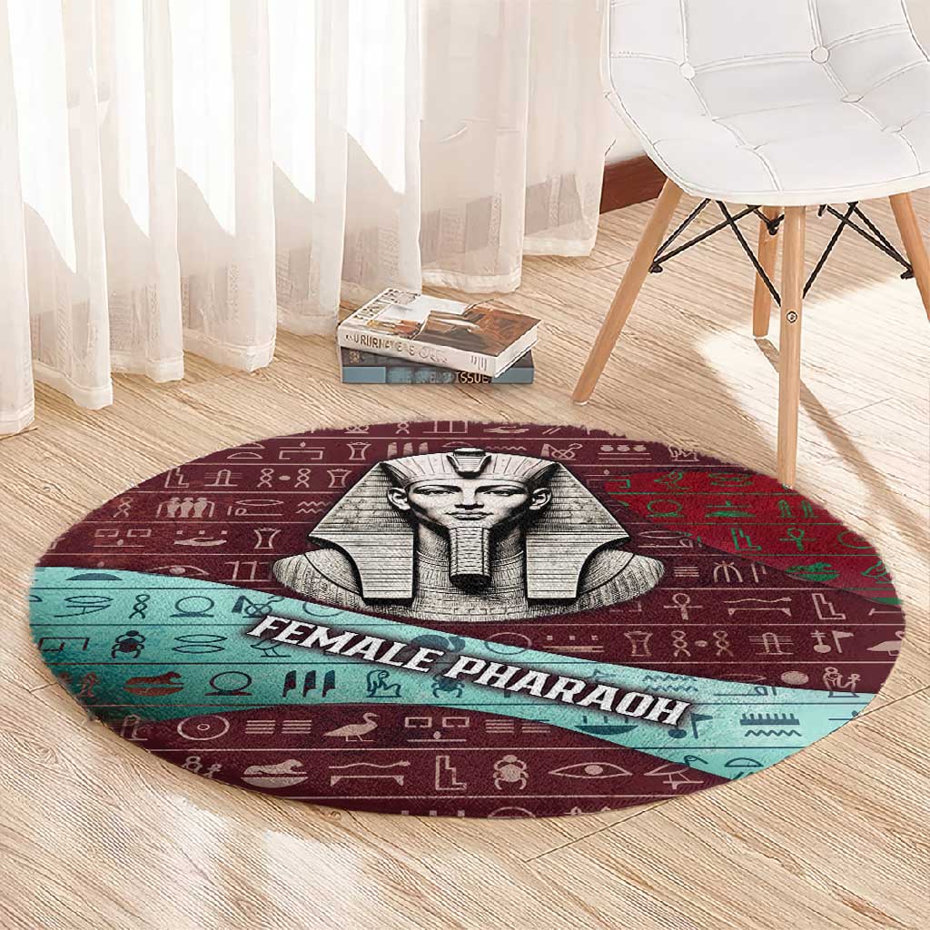 Hatshepsut Round Carpet with Pharaoh Bust Illustration, Female Pharaoh Title and Egyptian Hieroglyph - African Pride