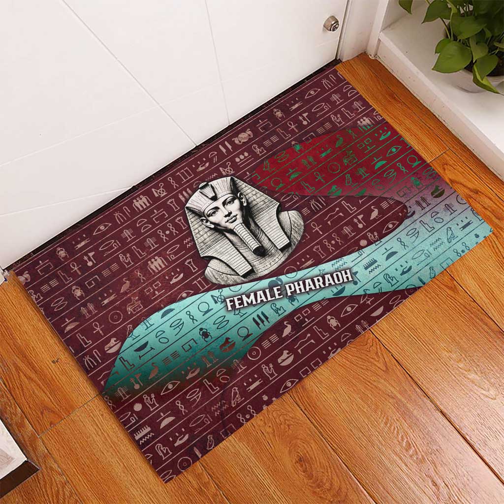 Hatshepsut Rubber Doormat with Pharaoh Bust Illustration, Female Pharaoh Title and Egyptian Hieroglyph - African Pride