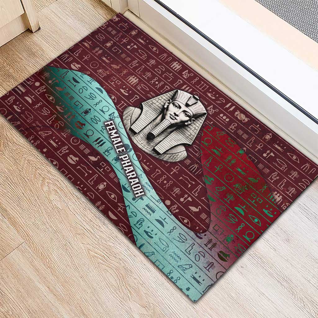 Hatshepsut Rubber Doormat with Pharaoh Bust Illustration, Female Pharaoh Title and Egyptian Hieroglyph - African Pride