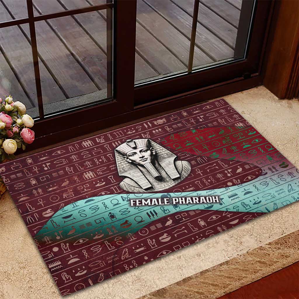 Hatshepsut Rubber Doormat with Pharaoh Bust Illustration, Female Pharaoh Title and Egyptian Hieroglyph - African Pride