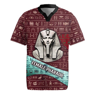 Hatshepsut Rugby Jersey with Pharaoh Bust Illustration, Female Pharaoh Title and Egyptian Hieroglyph - African Pride
