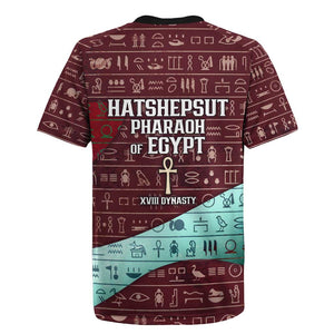 Hatshepsut Rugby Jersey with Pharaoh Bust Illustration, Female Pharaoh Title and Egyptian Hieroglyph - African Pride