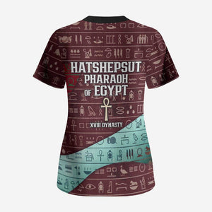 Hatshepsut Scrub Top with Pharaoh Bust Illustration, Female Pharaoh Title and Egyptian Hieroglyph - African Pride