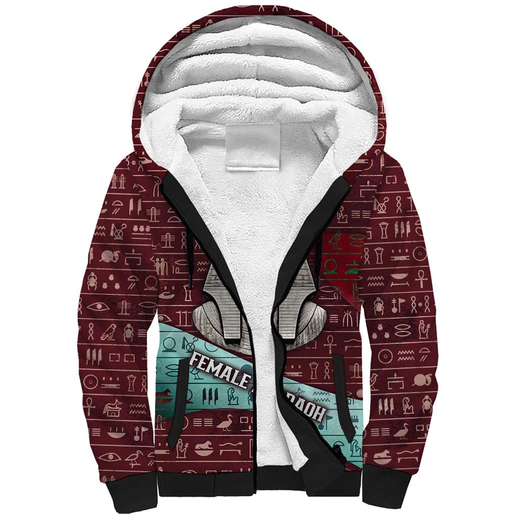 Hatshepsut Sherpa Hoodie with Pharaoh Bust Illustration, Female Pharaoh Title and Egyptian Hieroglyph - African Pride