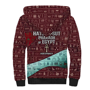 Hatshepsut Sherpa Hoodie with Pharaoh Bust Illustration, Female Pharaoh Title and Egyptian Hieroglyph - African Pride