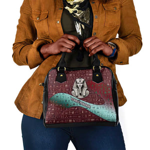 Hatshepsut Shoulder Handbag with Pharaoh Bust Illustration, Female Pharaoh Title and Egyptian Hieroglyph - African Pride