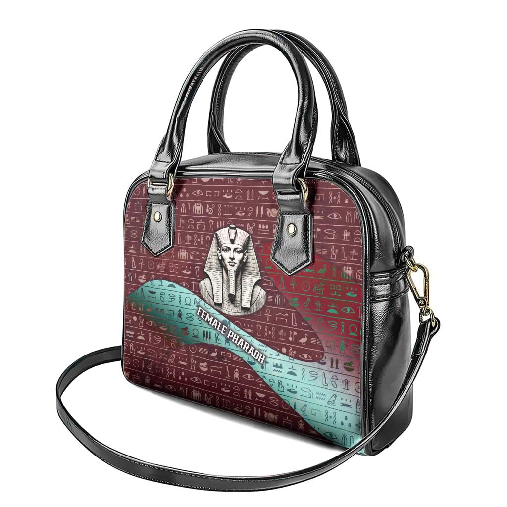 Hatshepsut Shoulder Handbag with Pharaoh Bust Illustration, Female Pharaoh Title and Egyptian Hieroglyph - African Pride