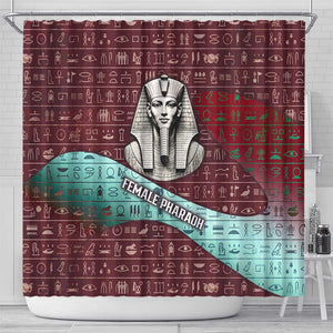 Hatshepsut Shower Curtain with Pharaoh Bust Illustration, Female Pharaoh Title and Egyptian Hieroglyph - African Pride
