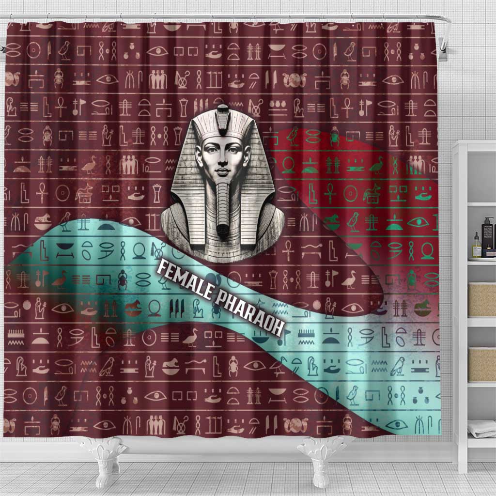 Hatshepsut Shower Curtain with Pharaoh Bust Illustration, Female Pharaoh Title and Egyptian Hieroglyph - African Pride