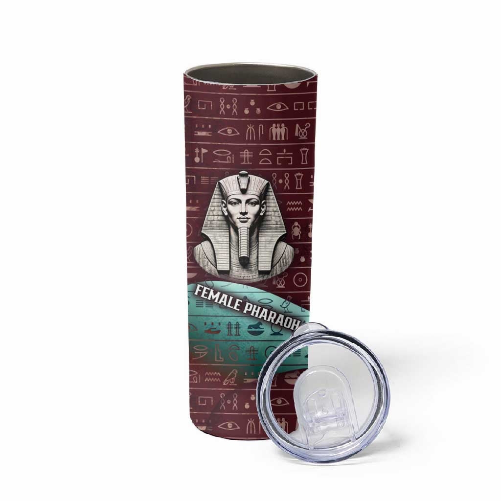 Hatshepsut Skinny Tumbler with Pharaoh Bust Illustration, Female Pharaoh Title and Egyptian Hieroglyph - African Pride