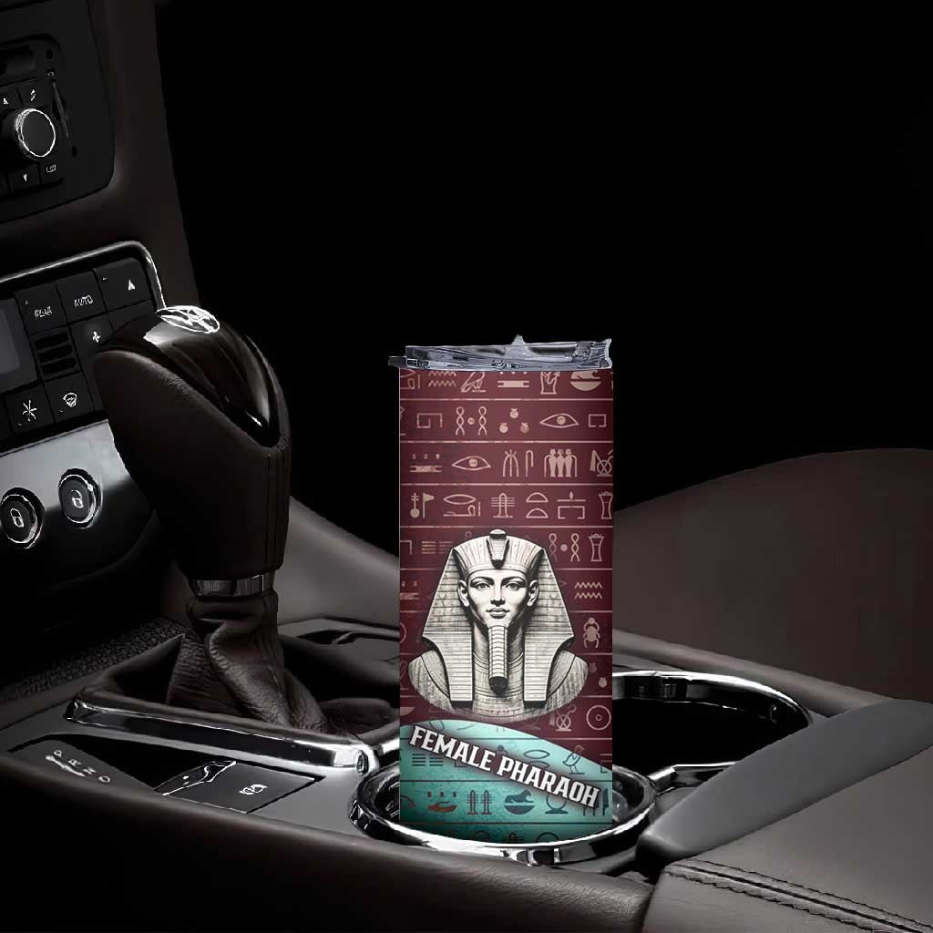 Hatshepsut Skinny Tumbler with Pharaoh Bust Illustration, Female Pharaoh Title and Egyptian Hieroglyph - African Pride