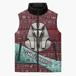 Hatshepsut Sleeveless Puffer Jacket with Pharaoh Bust Illustration, Female Pharaoh Title and Egyptian Hieroglyph - African Pride