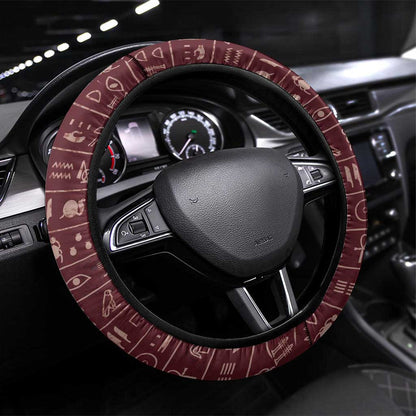 Hatshepsut Steering Wheel Cover with Pharaoh Bust Illustration, Female Pharaoh Title and Egyptian Hieroglyph - African Pride