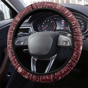 Hatshepsut Steering Wheel Cover with Pharaoh Bust Illustration, Female Pharaoh Title and Egyptian Hieroglyph - African Pride