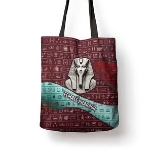 Hatshepsut Tote Bag with Pharaoh Bust Illustration, Female Pharaoh Title and Egyptian Hieroglyph - African Pride